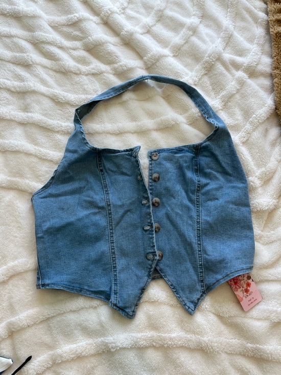 SHEIN Tops - SHEIN Blue Denim Halter Crop Top
